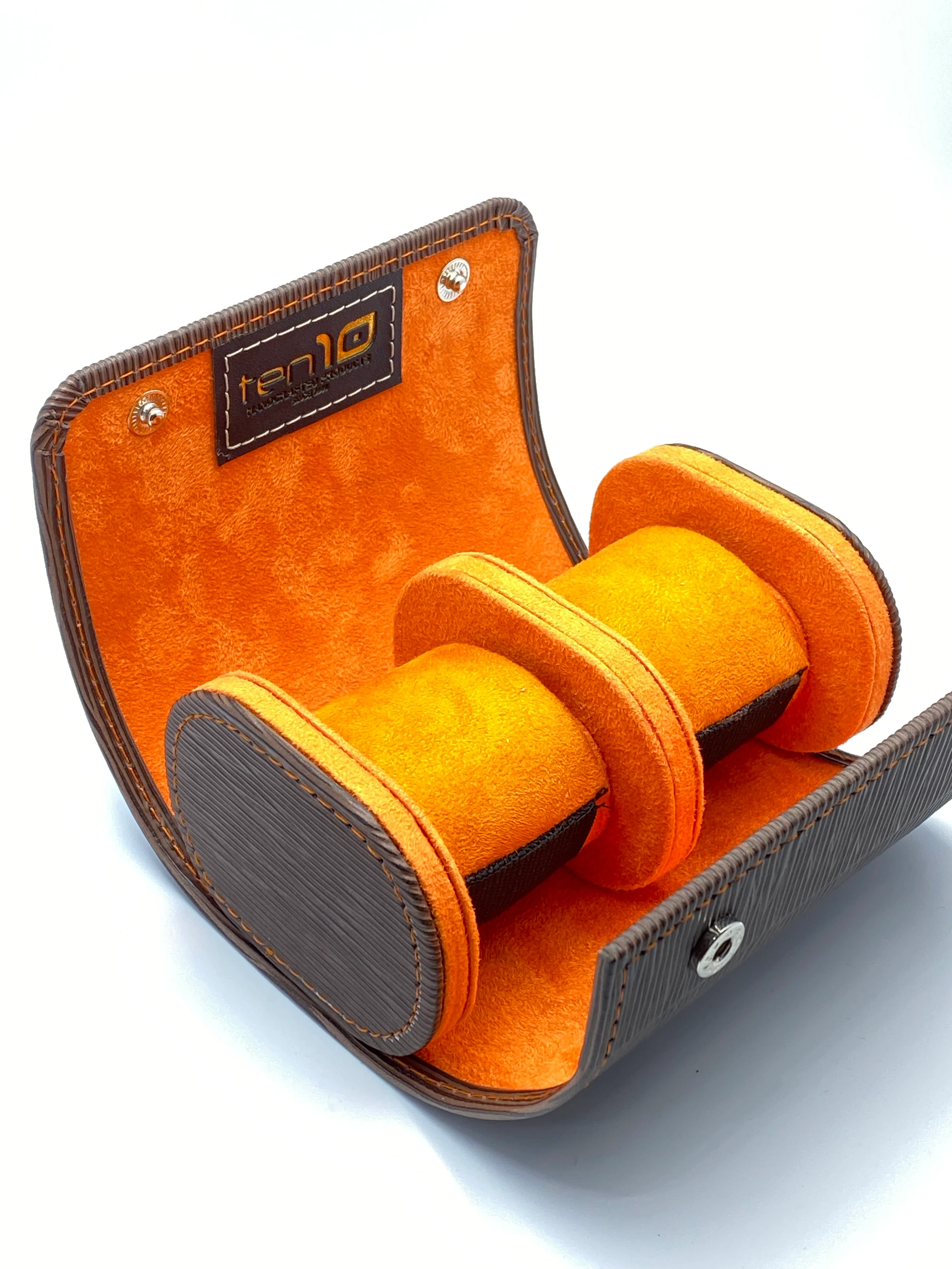 Ten10 Watch Roll for 2 Watches (EPI Brown Exterior & Orange Suede Interior) - Image 4