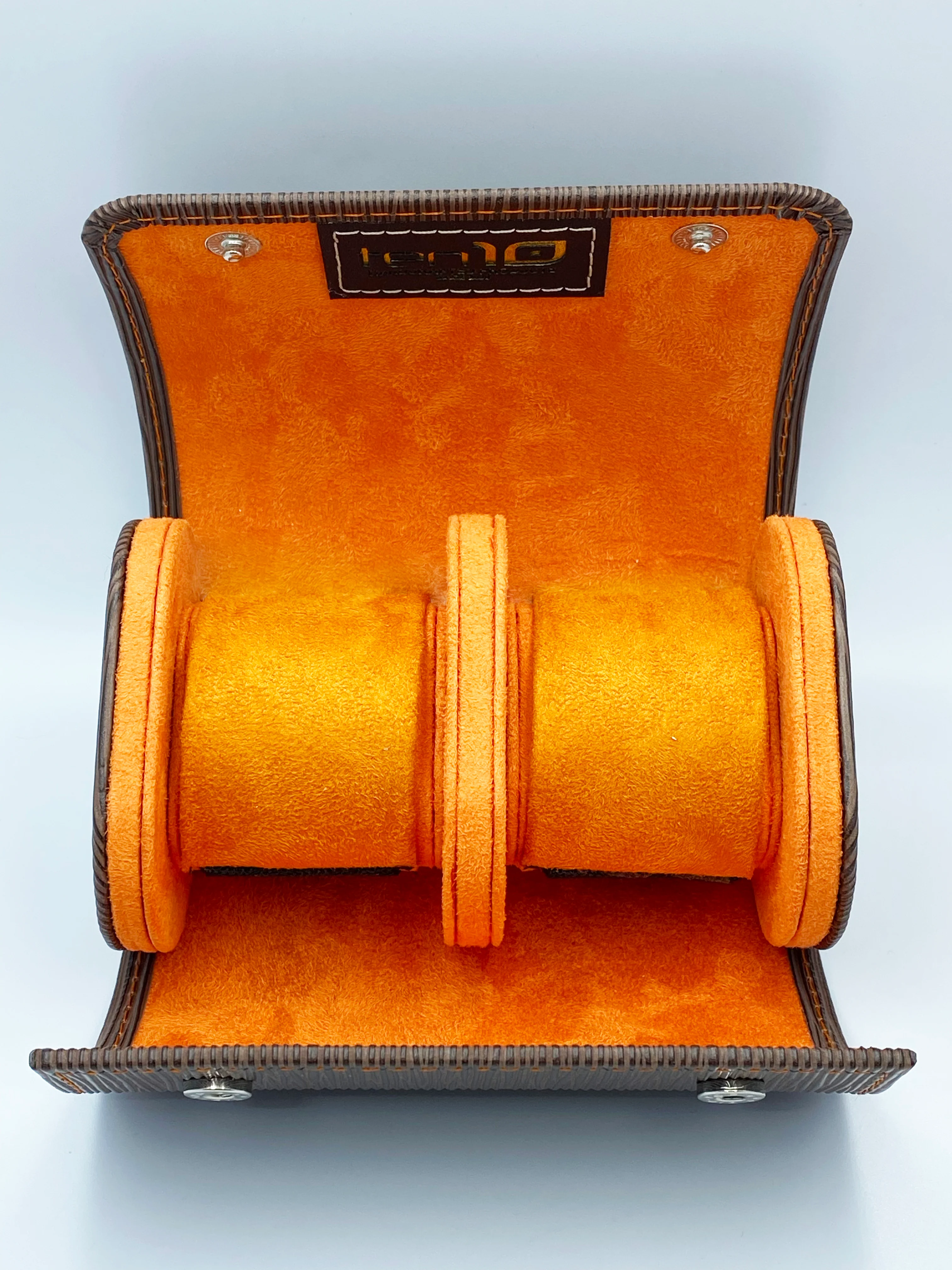 Ten10 Watch Roll for 2 Watches (EPI Brown Exterior & Orange Suede Interior) - Image 5