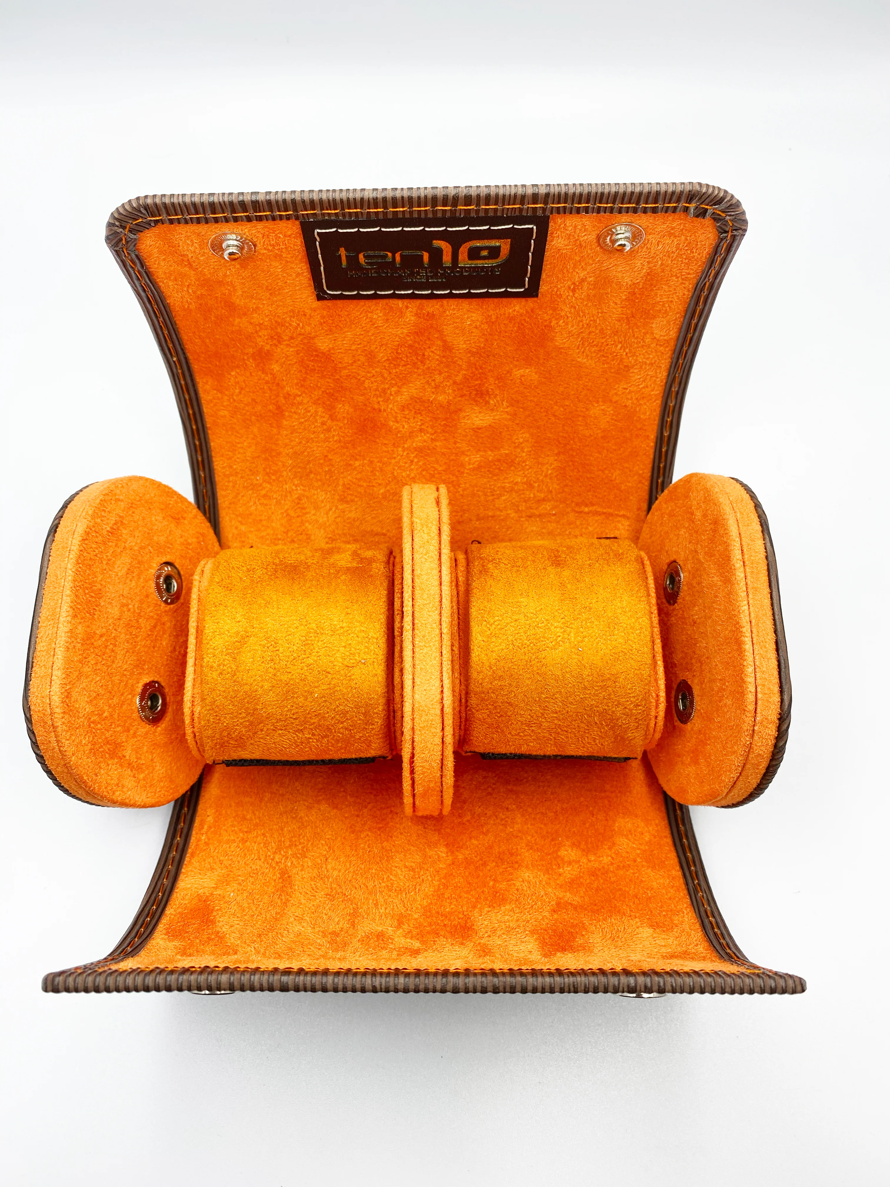 Ten10 Watch Roll for 2 Watches (EPI Brown Exterior & Orange Suede Interior) - Image 7
