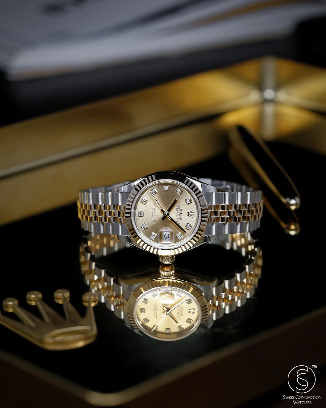 Rolex Datejust 28mm Champagne 10 Diamonds Rolesor Jubilee 279173 - Image 4