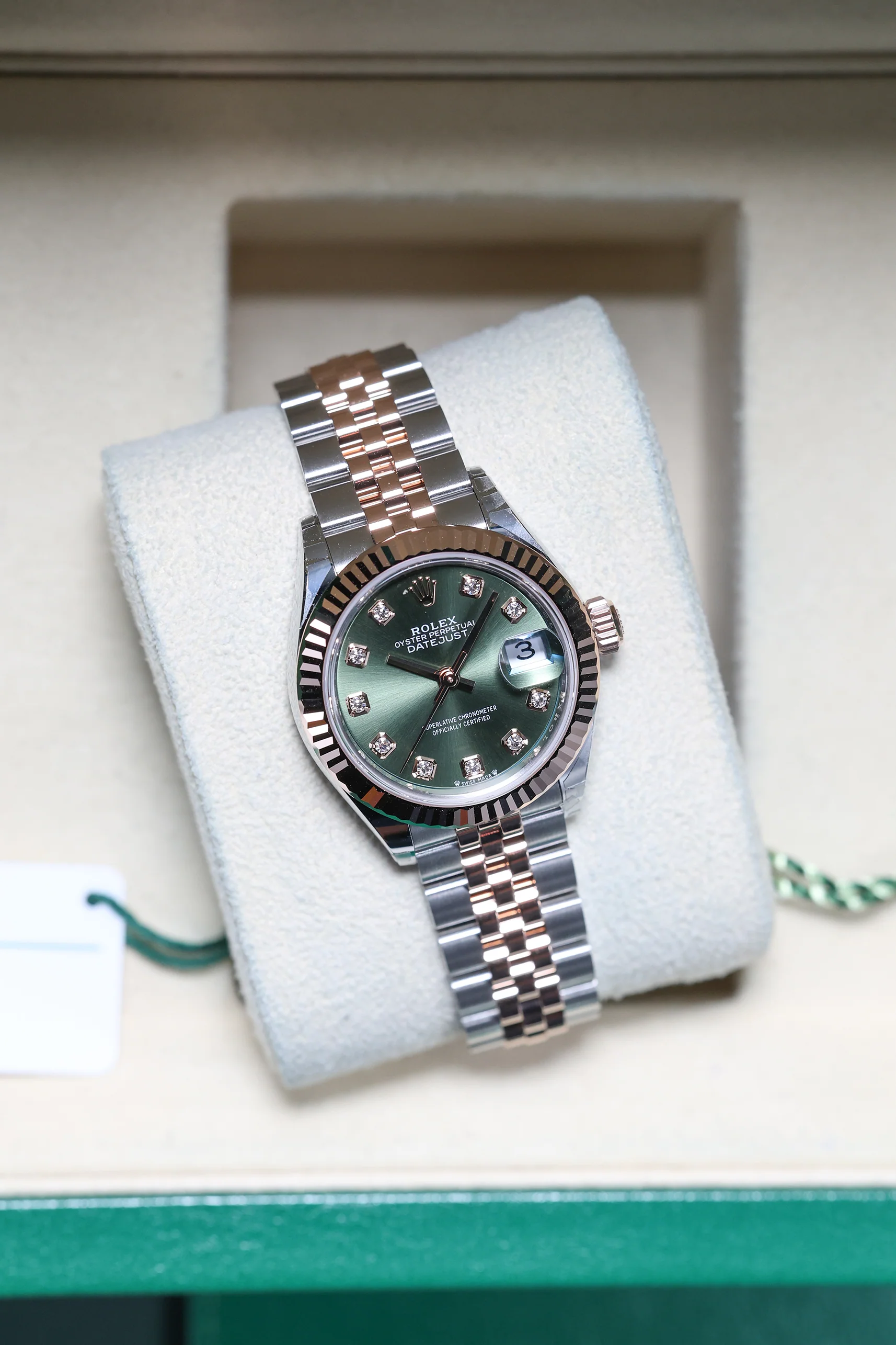 Rolex Datejust 28mm Olive Green 10 Diamond Steel Everose on Jubilee 279171 - Image 8