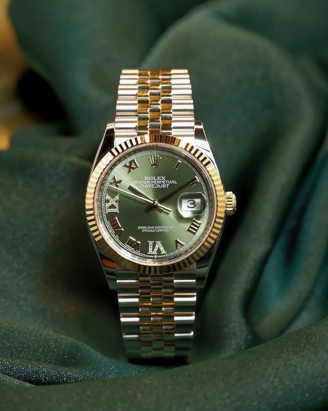 Rolex Datejust 36mm Olive Green VI IX Diamonds Rolesor Jubilee 126233 - Image 4